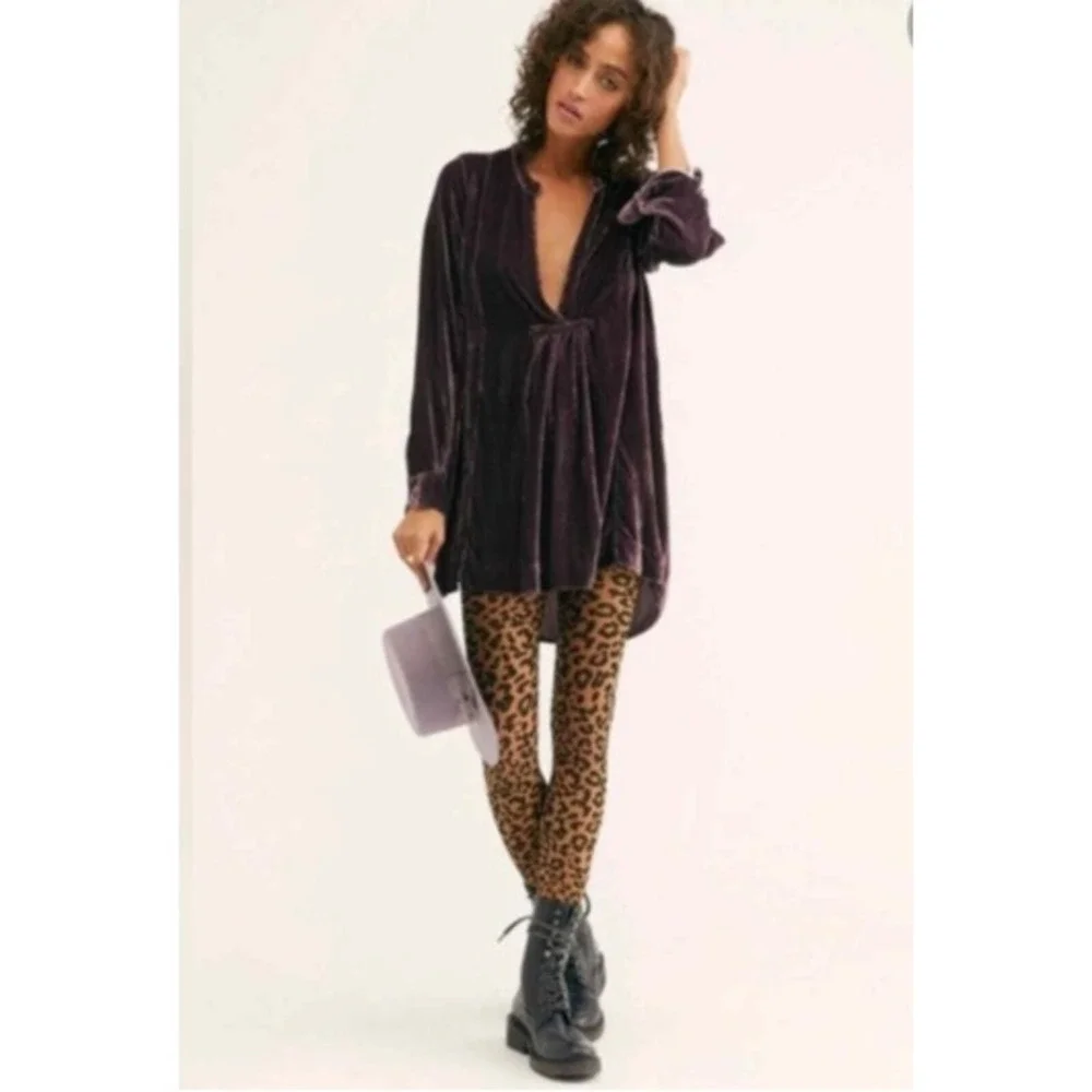 Free People X CP Shades Jacey Blue Velvet Part Silk Tunic Dress‎ Pockets Size S